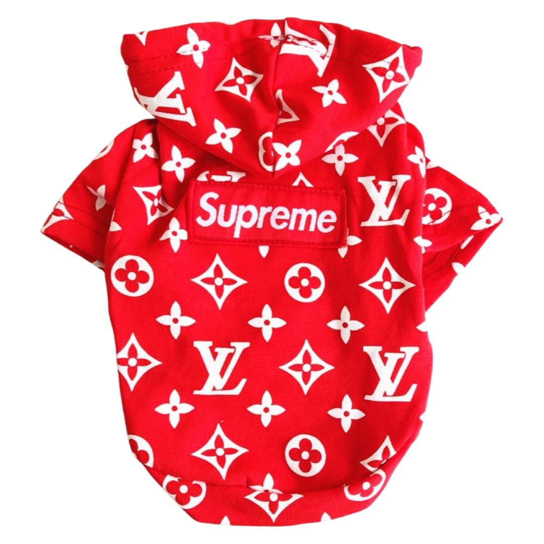 Louis Vuitton Supreme Logo Red Luxury Unisex Hoodie
